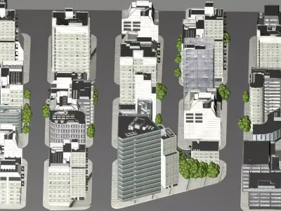 Modern urban highrise building ancillary buildings commercial 3D model