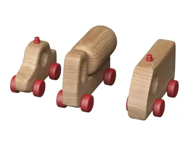 Stylized Wooden Toy Vehicles Set 3D model