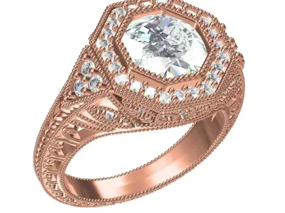 Antique Filigree Art Deco Engagement Ring for Women 3D print model