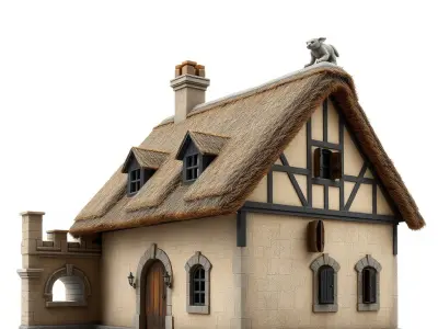 Cozy Cottage Model Pack with Detailed Thatched Roof Low-poly 3D model