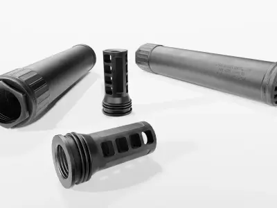 OSS Helix HX-QD 338 TI Suppressor and MB-QD 338 Muzzle Brake Low-poly 3D model