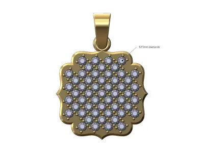 Diamond ornamental square vintage pendant with bail 3D print model