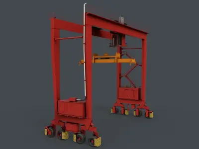 PBR Rubber Tyred Gantry Crane RTG V2 - Red Low-poly 3D model