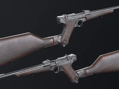 PBR Luger 1902 Carbine Low-poly 3D model