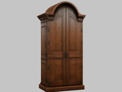 tall wooden closet medieval furniture Low-poly 3D model