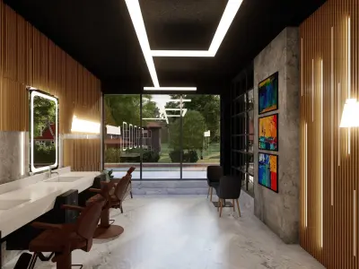 Modern Barbershop Interior 3D Model for Sale 3D model