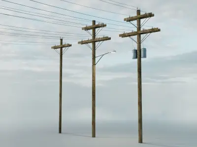 Wooden Utility Pole 3D model