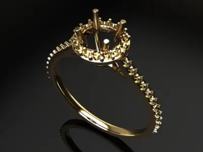 Diamond Halo Engagement Ring 3D print model