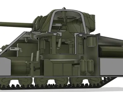 M4A3 Sherman 75mm - simplified internals - armour thicknesses 3D model