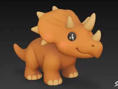 Cartoon Plush Pentaceratops Low-poly 3D model
