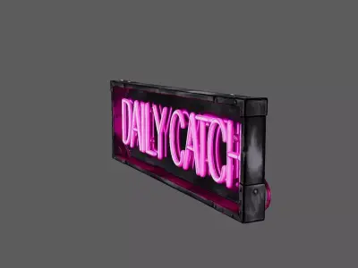 Stylized Neon Signboard - Seafood Restaurant Sign - Daily Catch 3D model