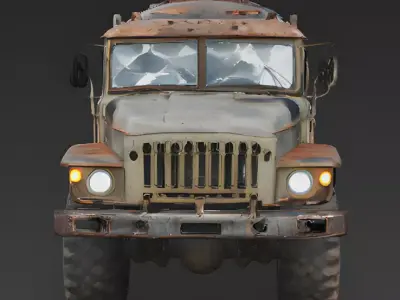  Battle-Scarred Fuel Tanker Truck 3D Vehicle Model Low-poly 3D model