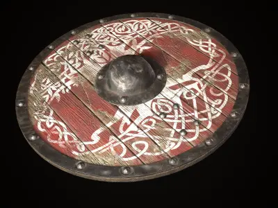 Medieval viking round shield with Yggdrasil tree Game ready Low-poly 3D model