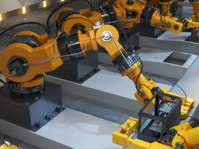 Industrial robots assembling 3D printers 3D model purchase
