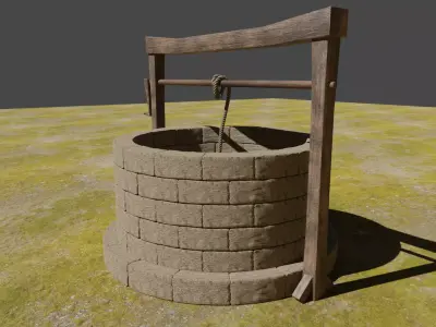 Well 3D model water in middle of field Low-poly 3D model