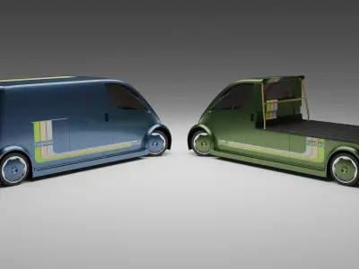 Aergia CargoVan and Aergia FlatBed original utility vehicles 3D model