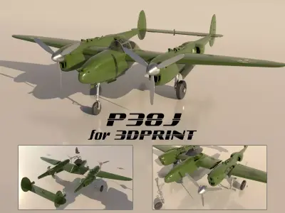 Airplane P38J for 3Dprint 3D print model
