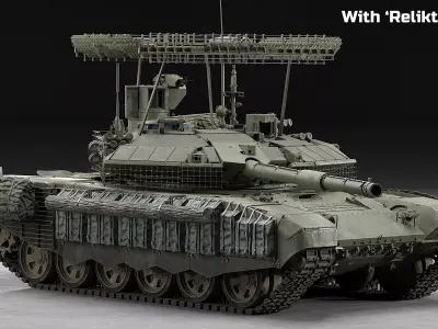 T-90M MBT With Relikt ERA Camouflage Netting and 7 Skins Low-poly 3D model