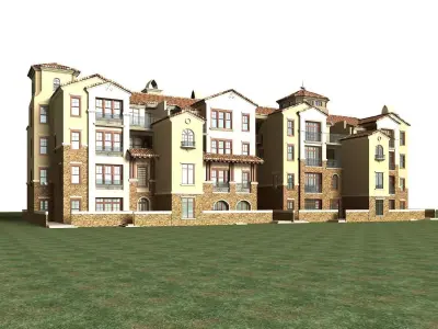 Villa apartment building in grassy area 3D model