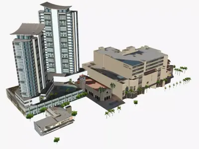 Nexus Towers and The Gold Coast Institute of TAFE Low-poly 3D model