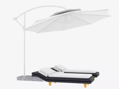 Sun Loungers With Patio Umbrella Low-poly 3D model
