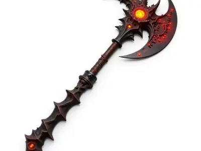 Red Demon Battle Axe 3D Model Low-poly 3D model