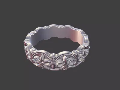 fleur de lis ring silver vintage band ring 3D print model