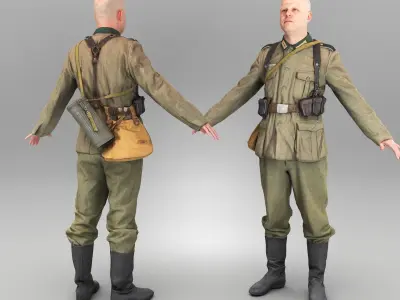 German Wehrmacht soldier ready for animation 423 Low-poly 3D model