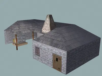 Blacksmith fire pit with hammer and iron Low-poly 3D model