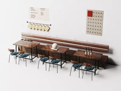 Industrial Cafe Dining Area And Coffee Shop Scene 3D model