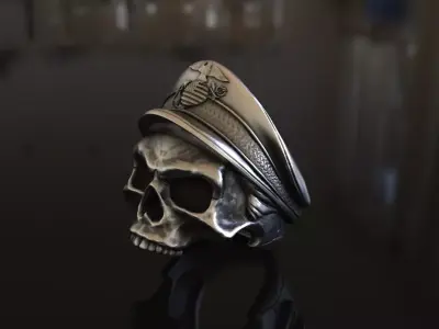 US Marine Veteran Skull Ring Stl 3D Model Silver Casting 3D print model
