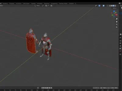 Medieval Knight in Full Armor with Red Cape  Front and Back View Low-poly 3D model