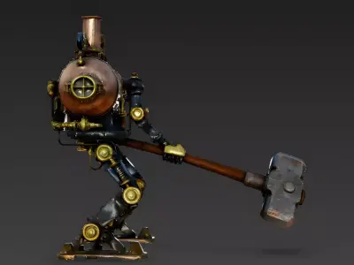 Copper Boiler Steam Walker 3D Model Low-poly 3D model