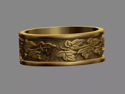 Floral Oak leaves wedding band ring 3D print model