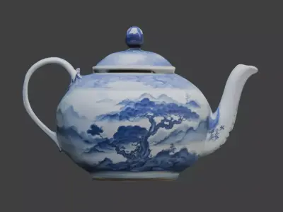 Blue White Porcelain Teapot Low-poly 3D model