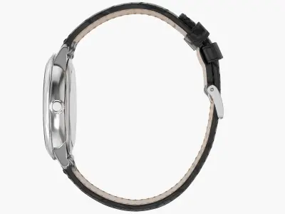 Classic Watch Black Leather Bracelet White Dial 3D model
