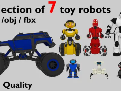 Collection of 7 toy robots 3D model