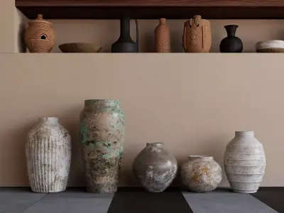 Ancient Primitive Pottery Vase Decor Collection Wabi Sabi PBR Low-poly 3D model