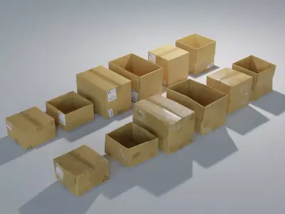 Ultimate Cardboard Box Pack with 8 - 4K texture Sets Low-poly 3D model