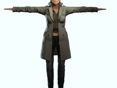 Detective mature woman - Rigged and Blendshapes Low-poly 3D model