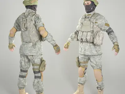 Fully equipped American soldier in A-pose 317 Low-poly 3D model