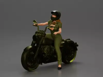 Motorcycle woman Rider in Military-Style Gear 3D print model purchase