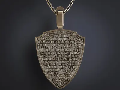 PENDANT IN THE FORM OF A SHIELD WITH ARCHANGEL MICHAEL 3D print model
