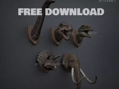 Dinosaurs - Head Wall Free 3D print model