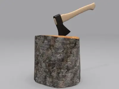 Axe and Log Low-poly 3D model