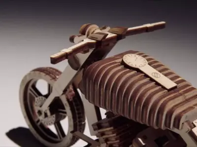 3D Wooden Chopper Motorcycle Puzzle Model Kit 3D model