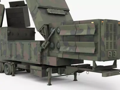 Military Phased Array Radar System Camouflage Paint Rigged 3D model