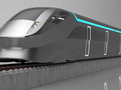 Modern High Speed Train on the Tracks 3D model