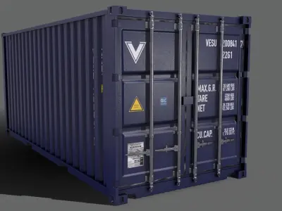 PBR 20 ft Shipping Cargo Container Version 2 - Blue Dark Low-poly 3D model