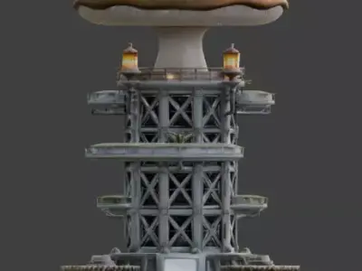Mushroom Bioluminescence Tower 3D Model Low-poly 3D model